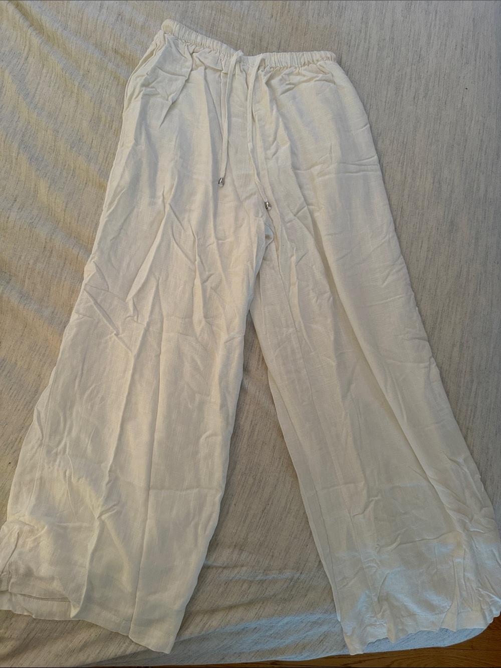 Princess Polly Linen-Blend White Wide-Leg Drawstring Pants